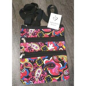 The Dottie Dot Dot Paisley Multi Zipper Black Red Pink Crossbody Bag Purse New